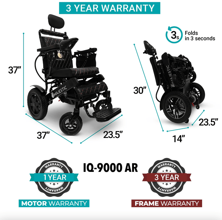 ComfyGo Majestic IQ-9000 Long Range Folding Electric Wheelchair With Optional Auto-Recline Wheelchairs ComfyGo   