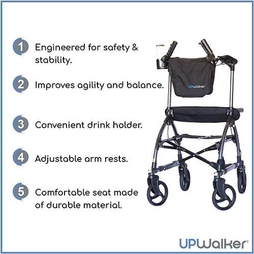 UpWalker Standard Upright Walker Rollator With Seat And Brakes H200 Walkers UpWalker   