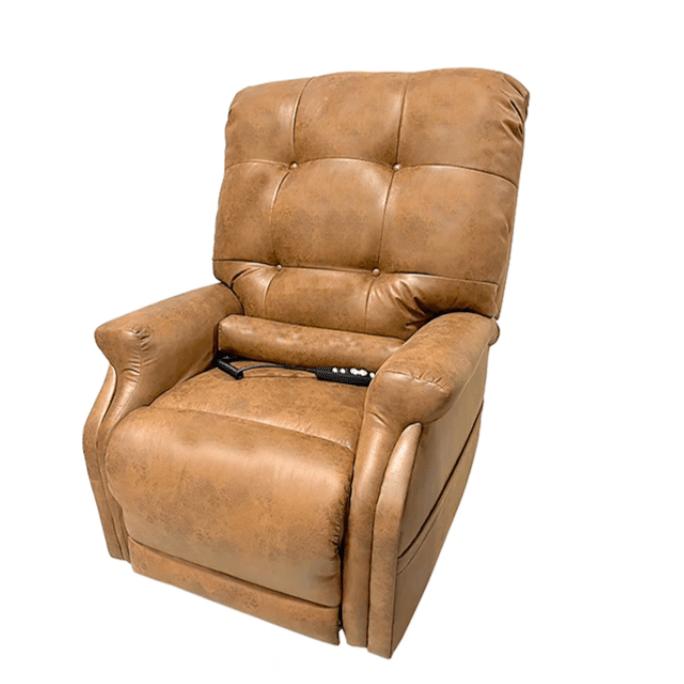 Perfect Sleep Chair Power Lift Recliner with Heat and Massage by Journey Health Arm Chairs, Recliners & Sleeper Chairs Journey DuraLux (Classic faux leather look) Petite 2 Zone (Lower body; Upper body) Tan (Duralux)