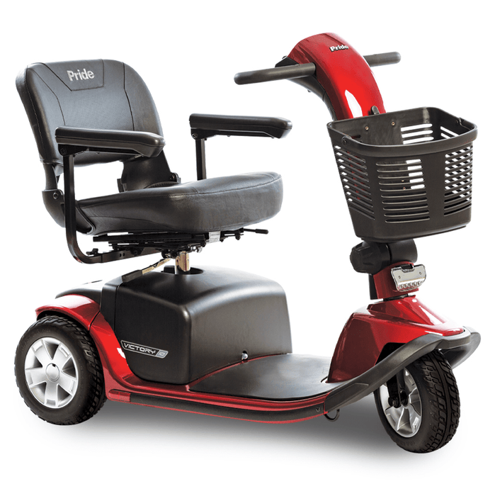 Pride Victory 10 3-Wheel Mobility Scooter Mobility Scooters Pride Mobility Candy Apple Red Standard U-1 Battery ($0) Standard - 18" W x 17" D ($0)