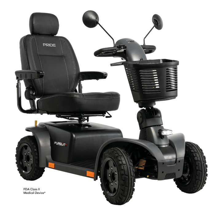 Pride Pursuit 2 Outdoor 4-Wheel Mobility Scooter Mobility Scooters Pride Mobility Grey (Matte) 50 AH Lithium Battery ($0) High Back Captain Seat - 16 X 16-18” ($0)