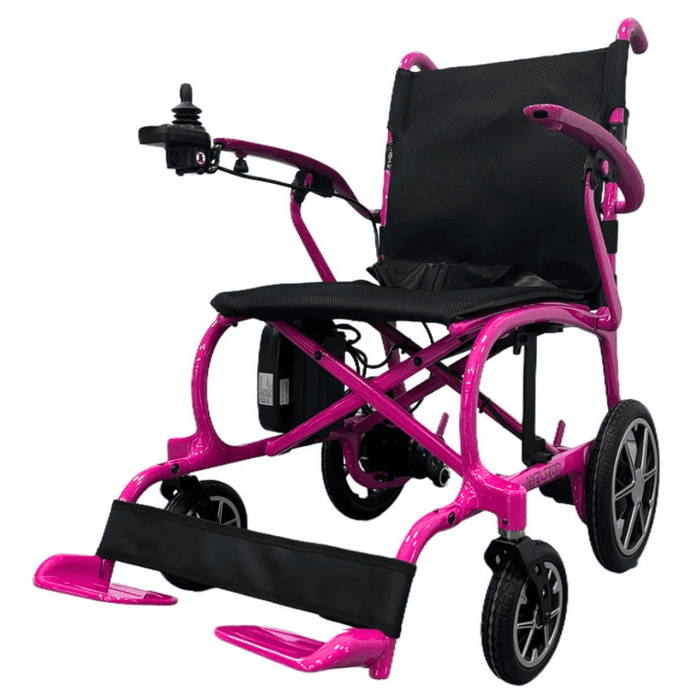 Open Box Helium 26 lbs Carbon Fiber Foldable Power Wheelchair Wheelchairs Discover My Mobility Pink