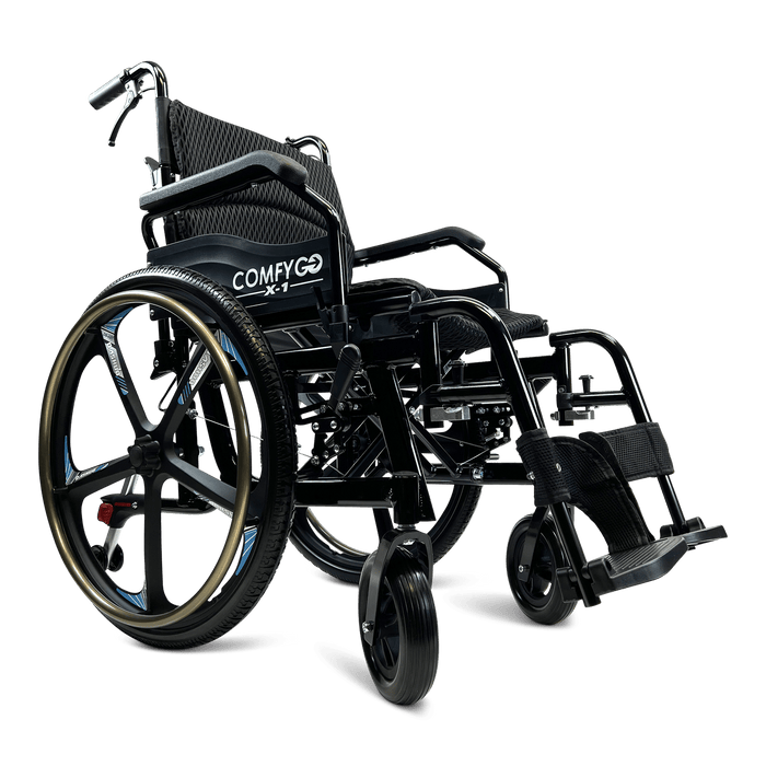 ComfyGo X-1 Manual Folding Lightweight Travel Wheelchair Wheelchairs ComfyGo Black Special Edition 