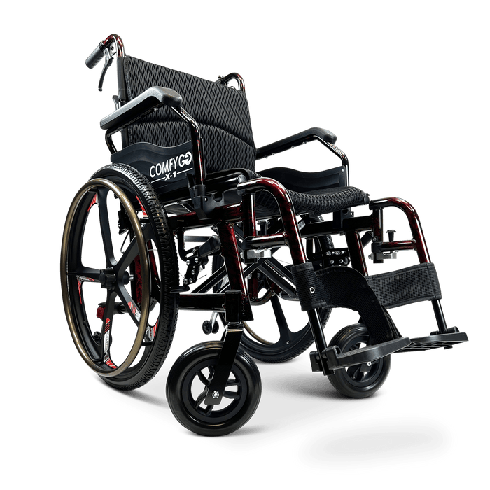 ComfyGo X-1 Manual Folding Lightweight Travel Wheelchair Wheelchairs ComfyGo Red Special Edition 