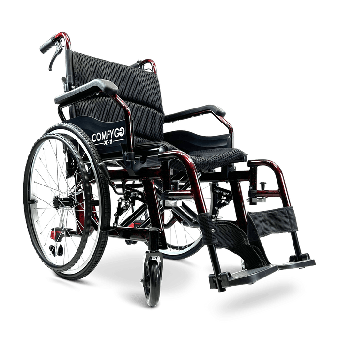 ComfyGo X-1 Manual Folding Lightweight Travel Wheelchair Wheelchairs ComfyGo Red Standard 
