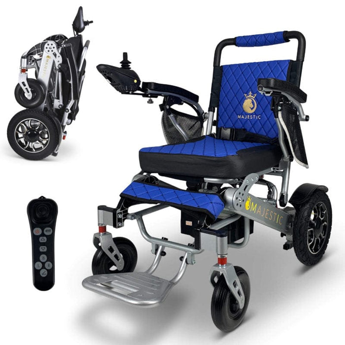 ComfyGo Majestic IQ-7000 Remote Controlled Electric Wheelchair With Optional Auto Fold Wheelchairs ComfyGo Silver Blue (+$100) 