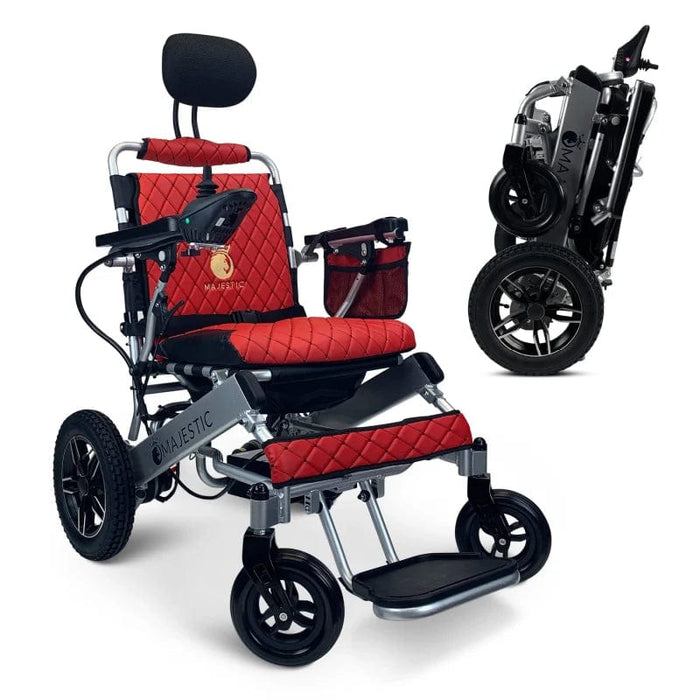 ComfyGo Majestic IQ-8000 Remote Controlled Folding Lightweight Electric Wheelchair Wheelchairs ComfyGo Silver Red 
